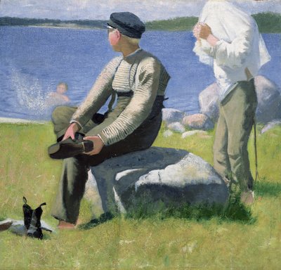 「ビーチでの少年たち」のための研究、1884 作： Eugène Jansson